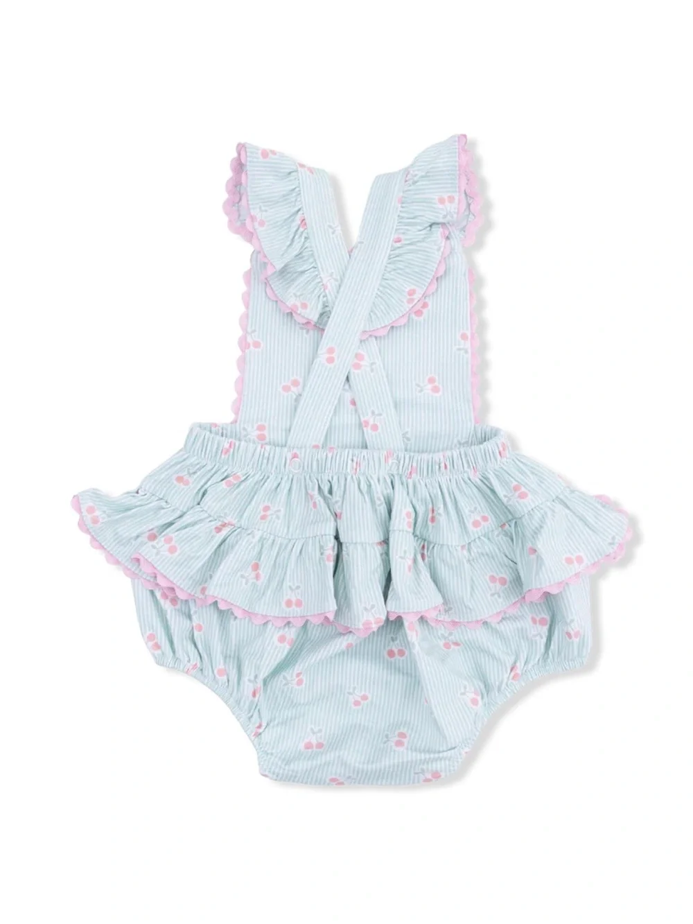 Angel Dear Tiny Cherry Stripe Ruffle Sunsuit Romper 0-3 3-6 6-12 12-18 18-24